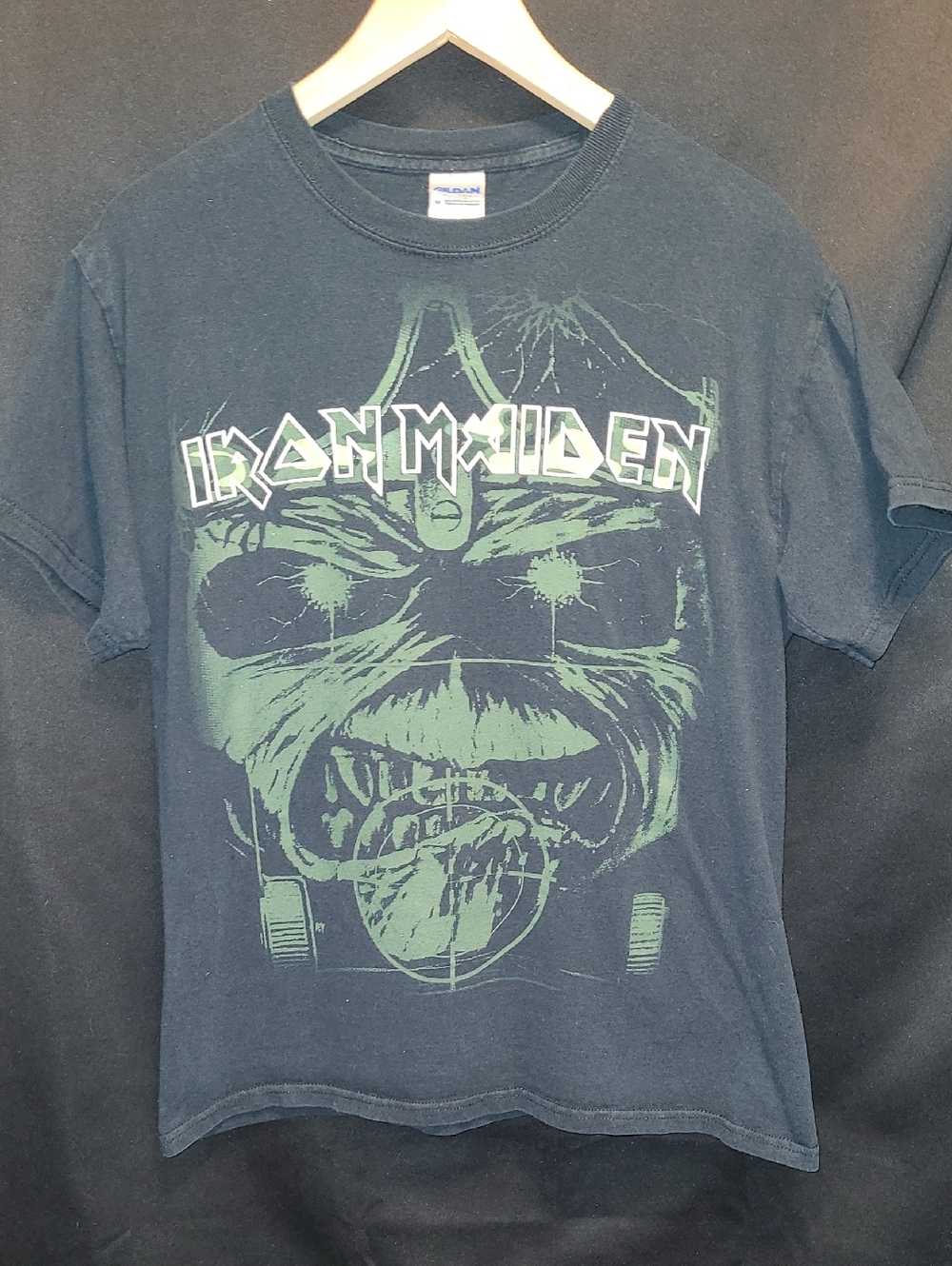 IRON MAIDEN Gildan Black T-Shirt with Black Iron Maiden With Green Graphics